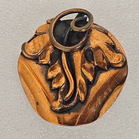 Vintage 1950’s Copper Convertible Medallion Brooch Pendant Grape Leaf Motif - Picture 1 of 11